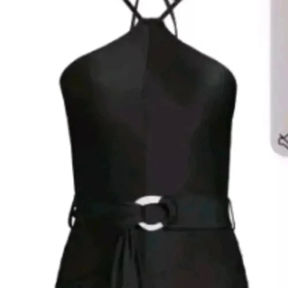 NEW Time and Tru Women's Chevron Halter One Piece Swimsuit With Belt Black Sz M